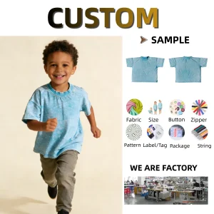Custom Summer Baby T-Shirt Short Sleeve Water-washed Blouses Fashion Style Color Cute Kids Clothing Boy Clothing