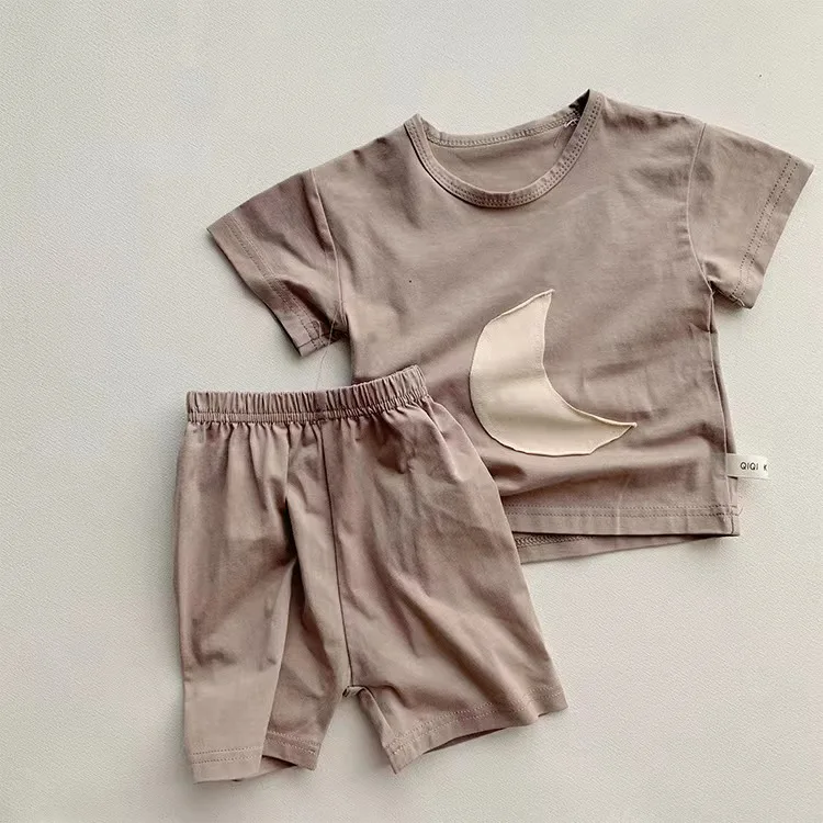 New Style Summer Kids Suit Boys and Girls Moon Pattern Comfortable Short-Sleeve T-Shirt Casual Shorts 2pcs Sets - Image 4