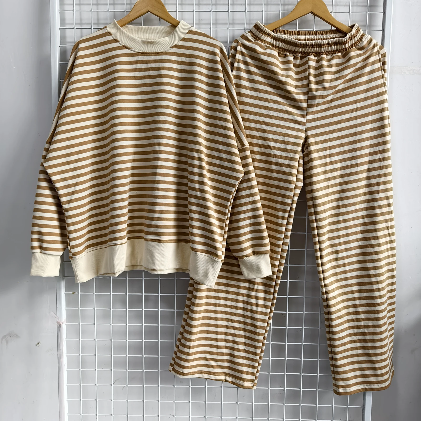 Mommy and Me Matching Stripe French Terry Long Sleeve Casual Oversize Set Kids Clothing Set - Image 5