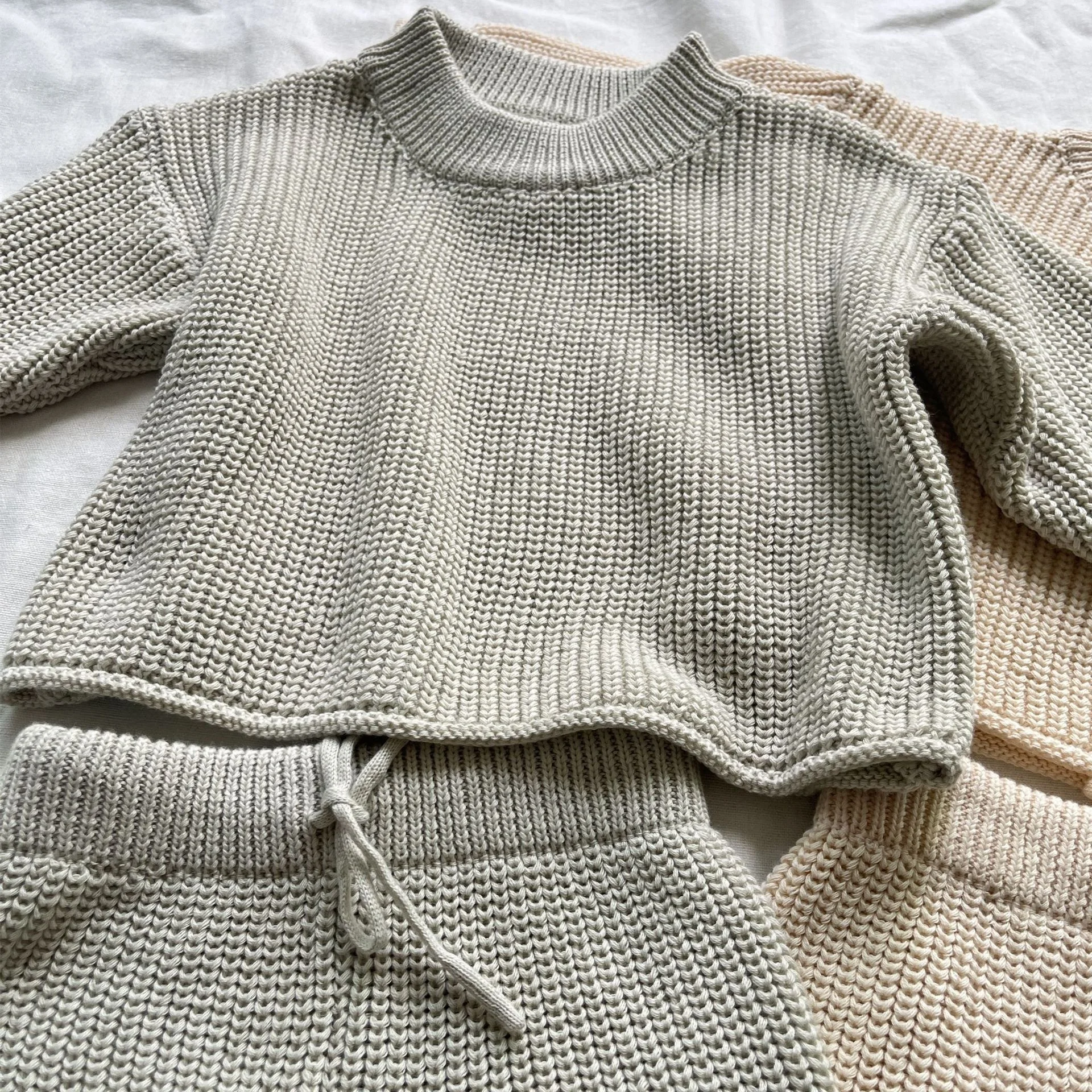 Custom Warm Baby Kids Soft 100% Cotton Winter Long Sleeve Knitted Sweater Suit Clothes Sets - Image 5