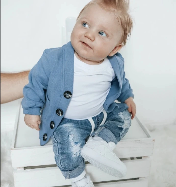 Casual Baby Boys Girls Knitted Cardigan Spring Fall Long Sleeve V-neck Button Coat Winter Outwear with Pockets - Image 2