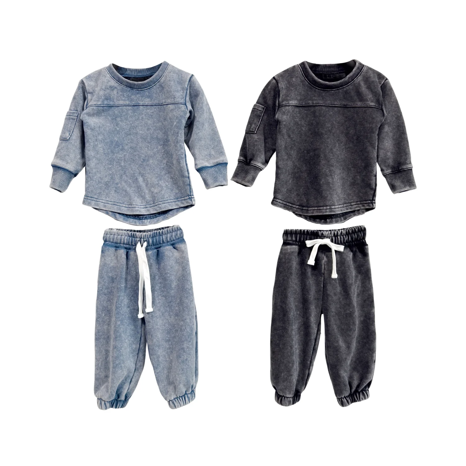 Custom Children's Hoodie Set Kids Clothes Set Spring and Autumn Baby Boys Clothes Long Sleeve Acid-wash Hoodie Set for 0-8T - Image 2