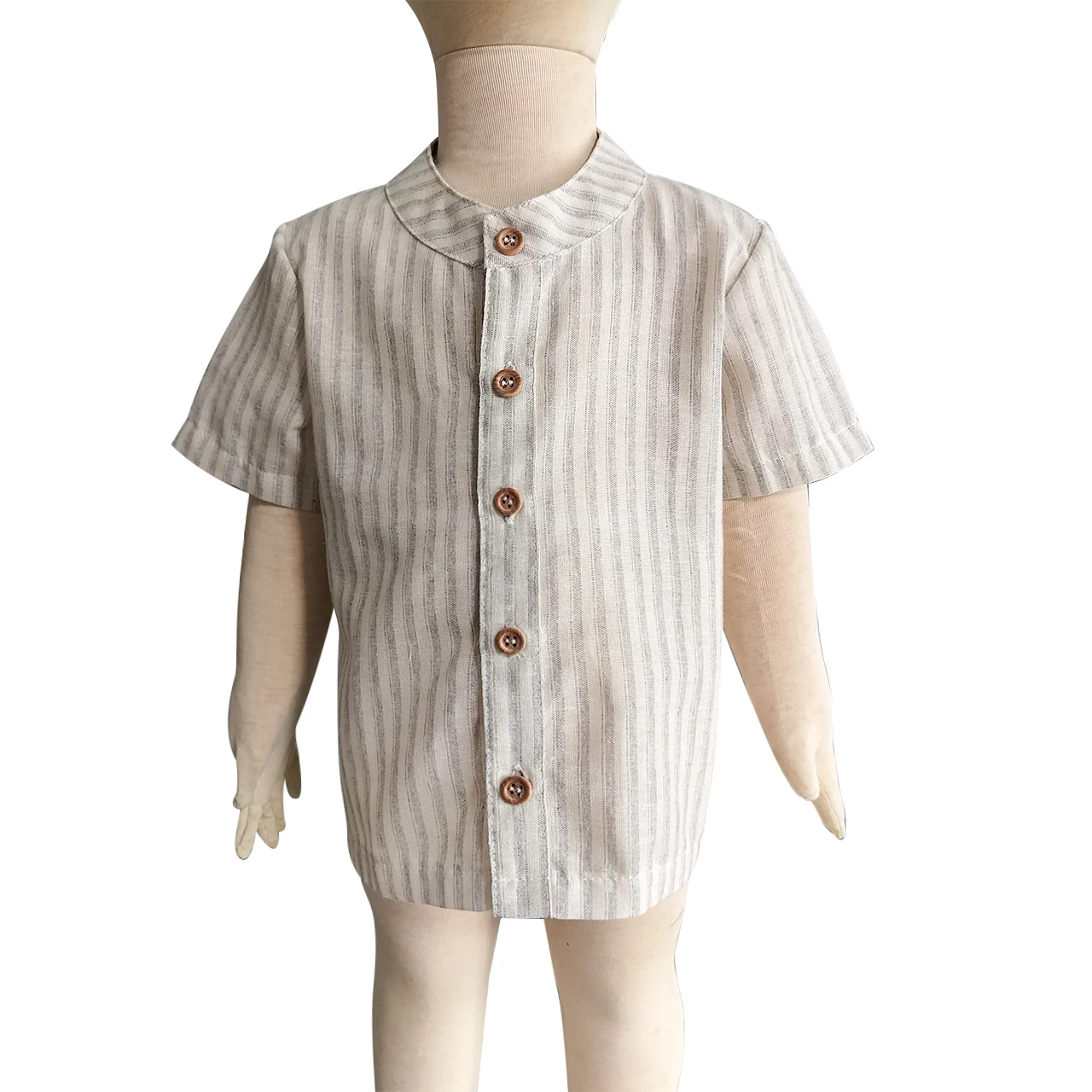 Summer Baby Boys Short Sleeve T-shirt with Pocket Casual Striped Linen Cotton Shirts Custom Kids Shirts - Image 2