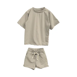 Wholesale Kids Neutral Summer Casual Clothes Set Short Sleeve Tops T-shirt + Shorts Baby Two Pcs Outfits