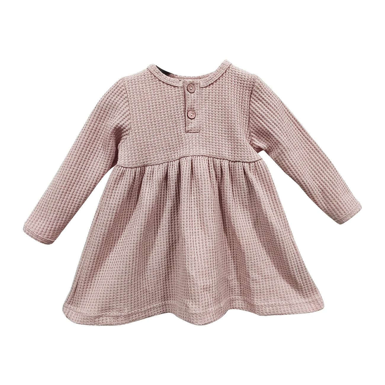 New Design Waffle Cotton Long Sleeves Fashion Girl Dresses with Large Hemline for Autumn - Image 5