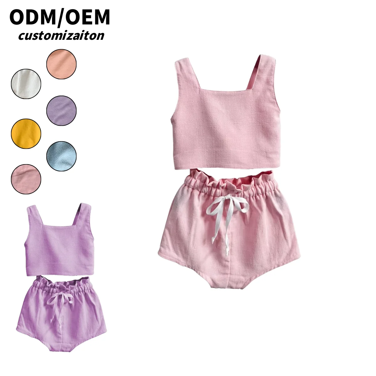 Summer Girl Fashionable Trendy Close-Fitting Soft Clothing Set Cotton and Linen Bright Fairy for Kids