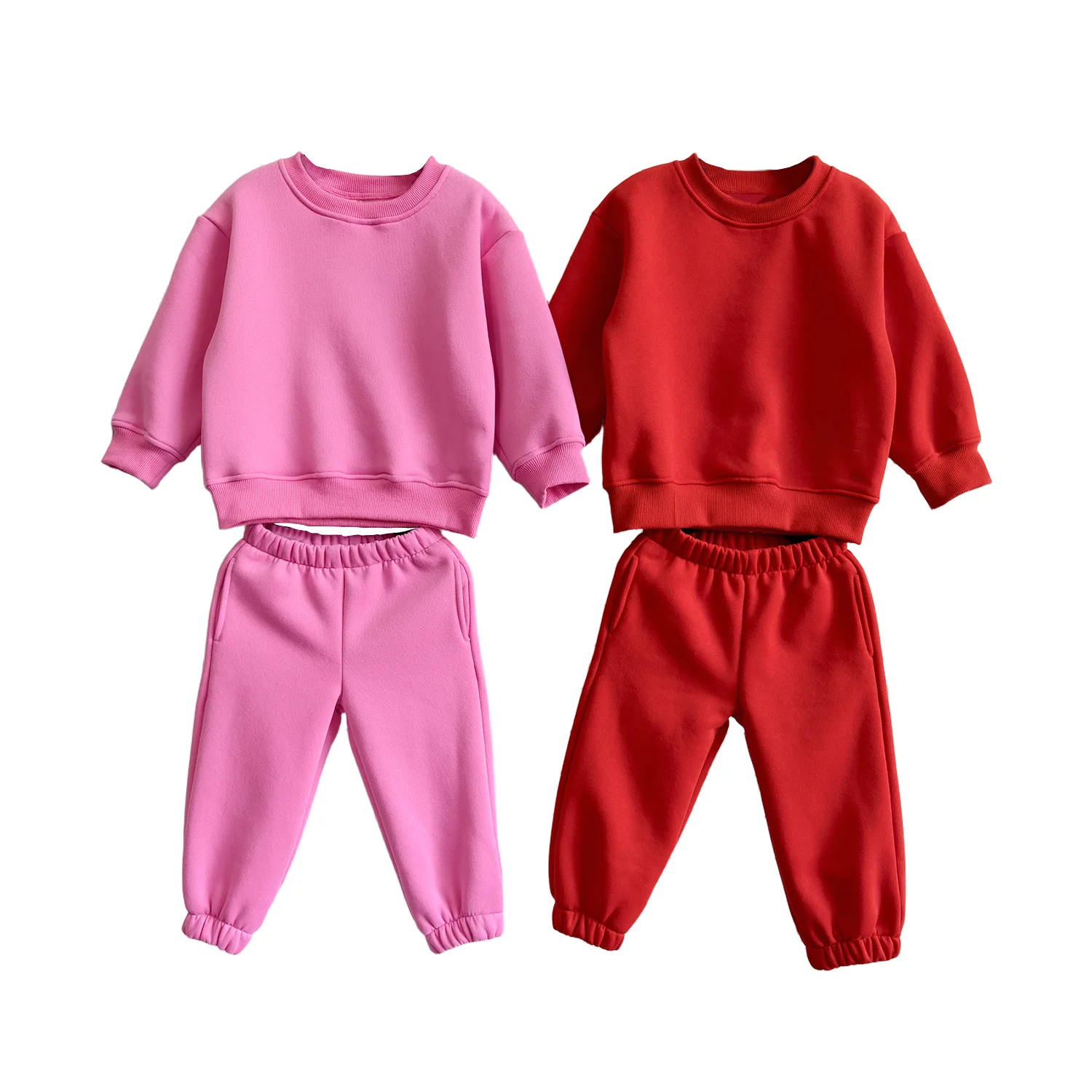 Comfortable Kids Set Toddler Shibo Fleece Tracksuit Set Soft Crewneck Sweatshirt & Pants Casual Daily Outfit Multiple Colors - Image 2