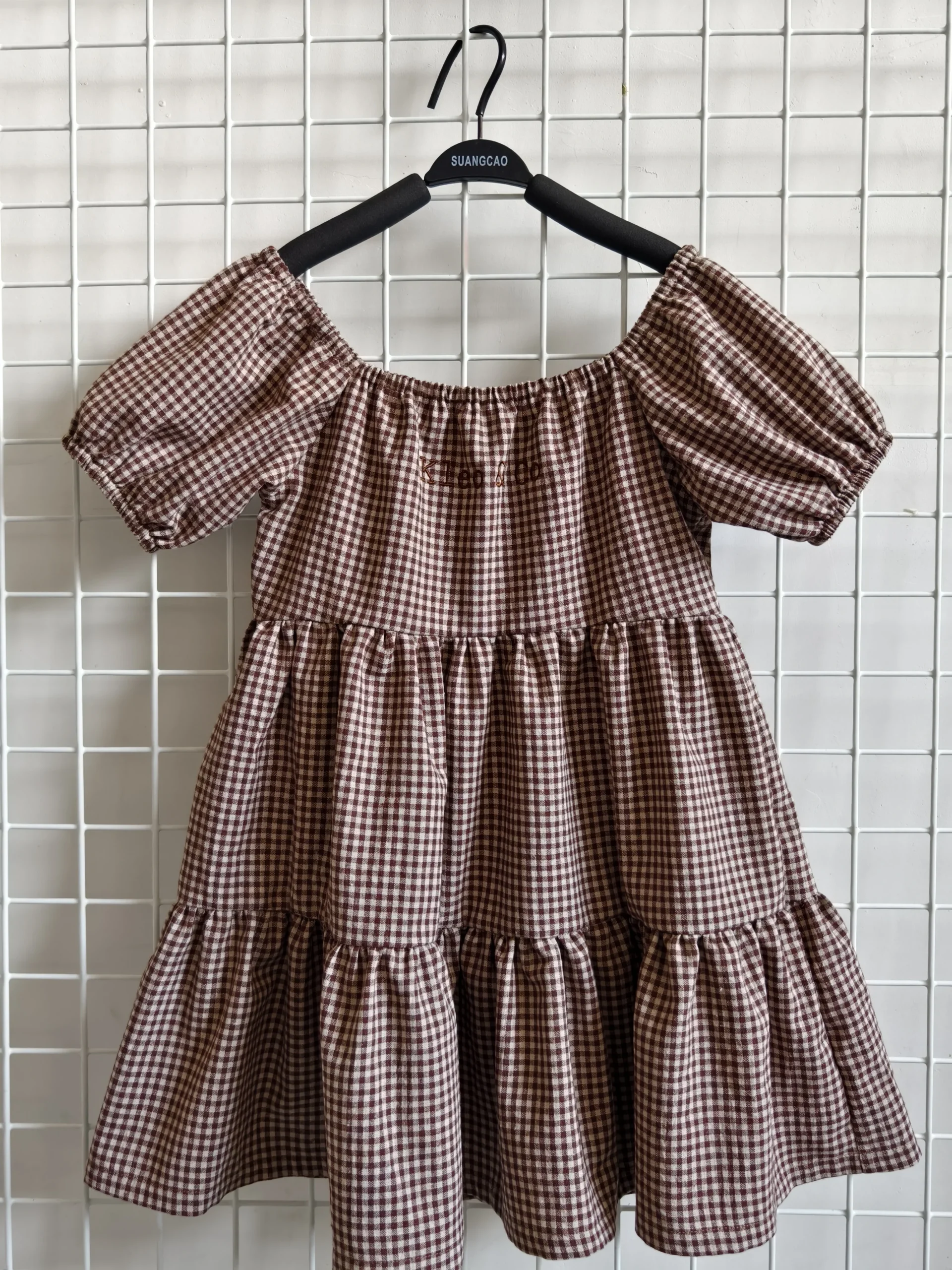 Summer Trendy Girls Dress Long Elegant Fairy-Style Close-Fitting Soft Cotton and Linen Checkered Design - Image 2