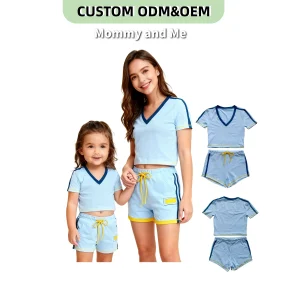 Customized Mommy and Me Toddler Baby Girl Summer Clothes Knit Short Sleeves T-Shirt Tops and Shorts Cute Outfits Set