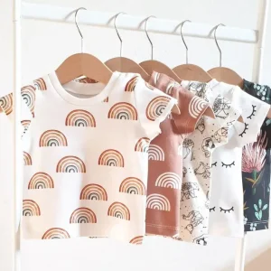Summer Unisex Kids Baby Infant rainbow Tee Shirt Short Sleeve Baby Custom Floral Print Boho Clothing