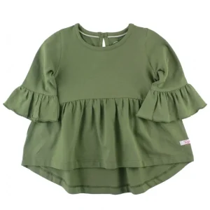 New Design Girl Ruffle Sleeve Pullover Solid Knitted Cotton Tunic Kids Button Top Wholesale