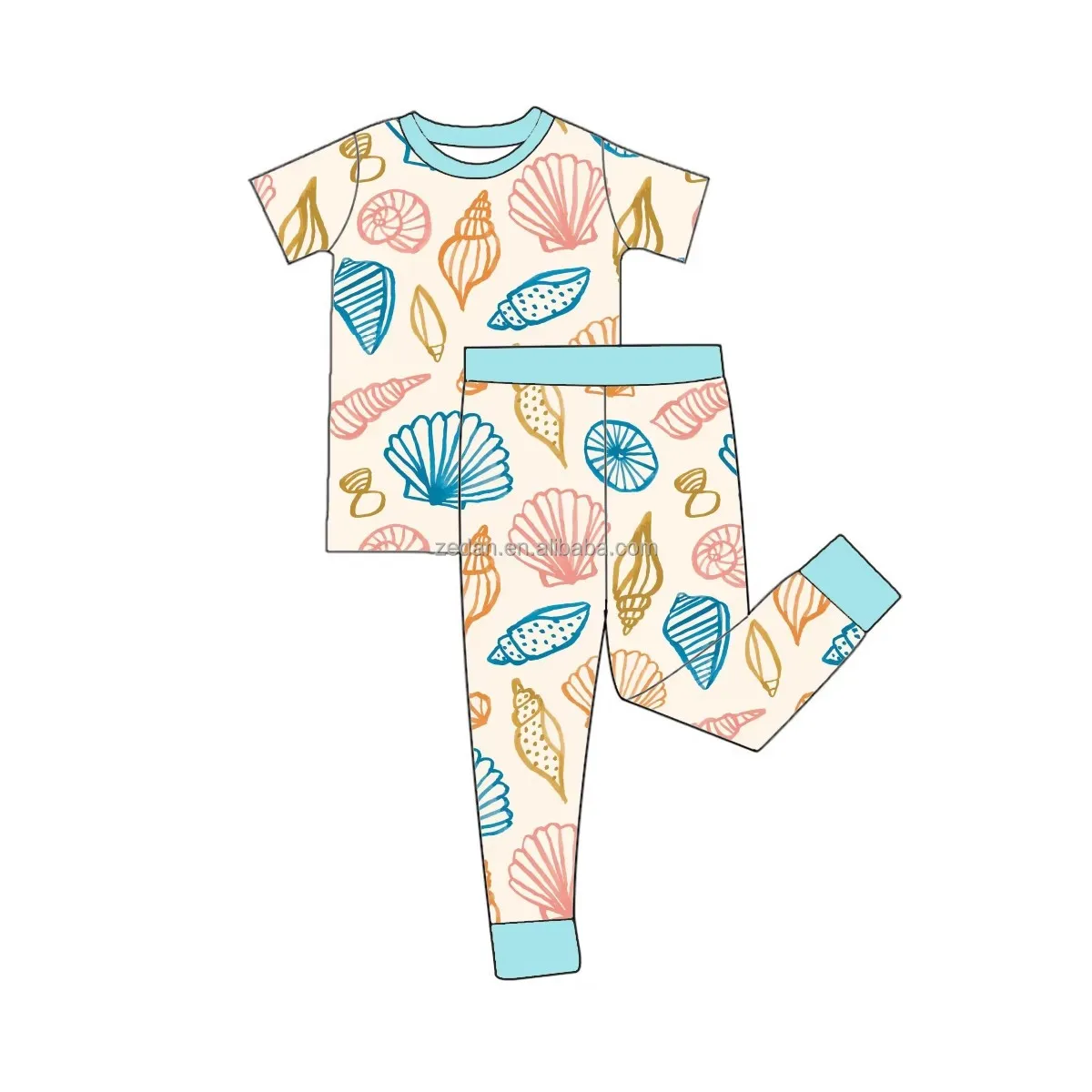 Kids Bamboo Pajamas Sea Prints Two Piece Short Sleeve and Pants Set Summer Cozy Bamboo 2 Piece Pjs - Image 3