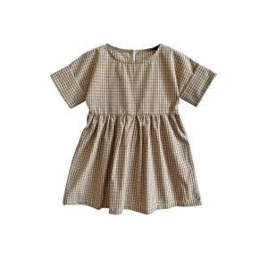 OEM Baby Clothing Wholesale Little Girls Dresses Short Sleeve Cotton Plaid Kids Summer Dress
