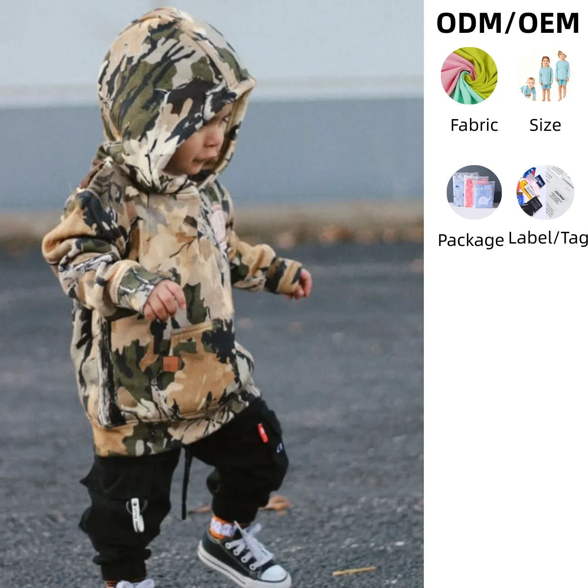 Custom Pattern Kids Boys Sweatshirt Casual Camo Hoodie French Terry Material Baby Tops