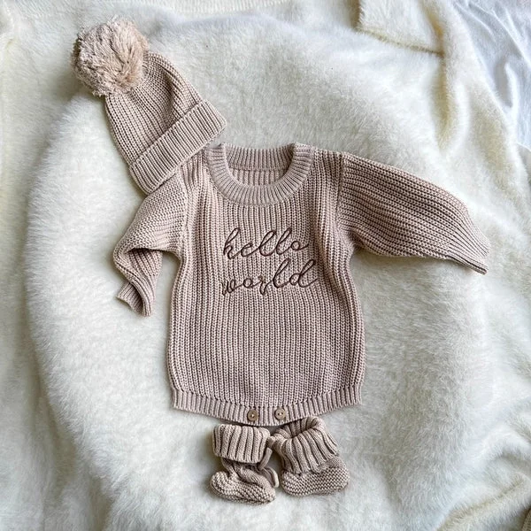 Newborn Cozy Unisex Baby 100% Cotton Knitted 3 Pieces Set Long Sleeve Button Romper Newborn Baby Gift Baby Clothing - Image 3