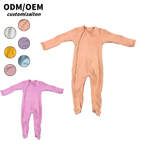 Spring New Breathable Solid Color Baby Ribbed Jumpsuit Pajamas Round Neck Ribbed Cotton Cute Climbing Clothes