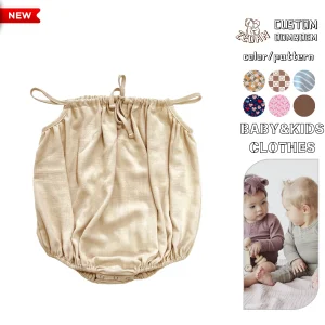Hot Summer Linen Cotton Baby Romper with Cute Sleeveless Design Solid Color Suspenders Button Closure Size 3T-for Baby Girls