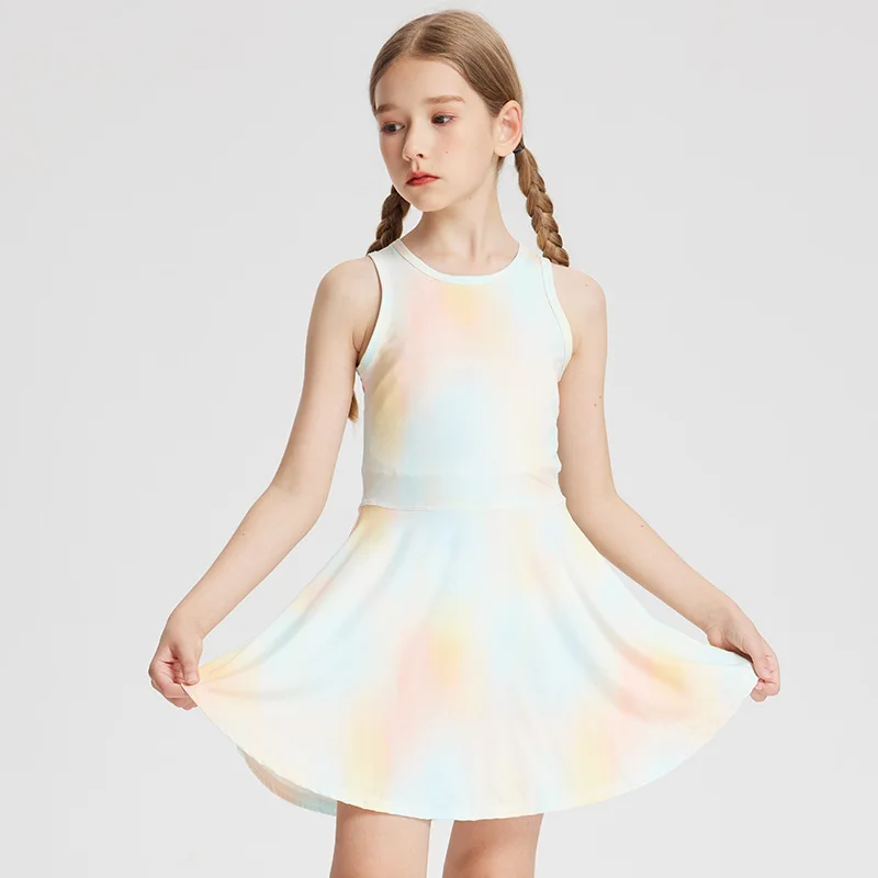 Girls' Sleeveless Sports Dress Nylon Colorful Fashion Fitness Elasticity Slim Fit Children's Clothing - Image 2