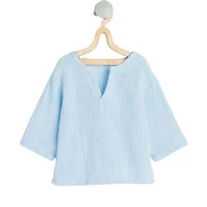 Custom 100% Muslin Soft Long Sleeve Drop Shoulder Baby Toddler Shirt Top Clothes Summer V-neck Shirt