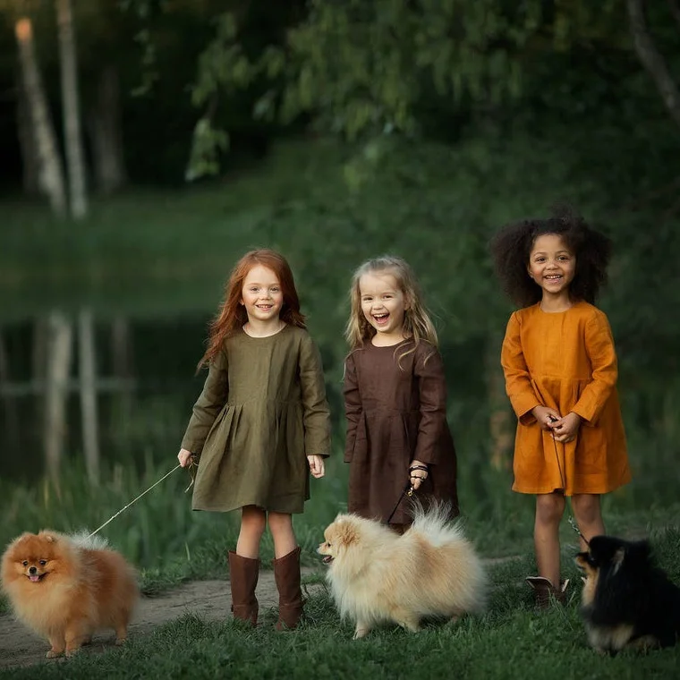 Custom Spring and Autumn Baby Girl Different Sizes Color Linen Wooden Buttons on the Back Long-sleeved Dress - Image 6