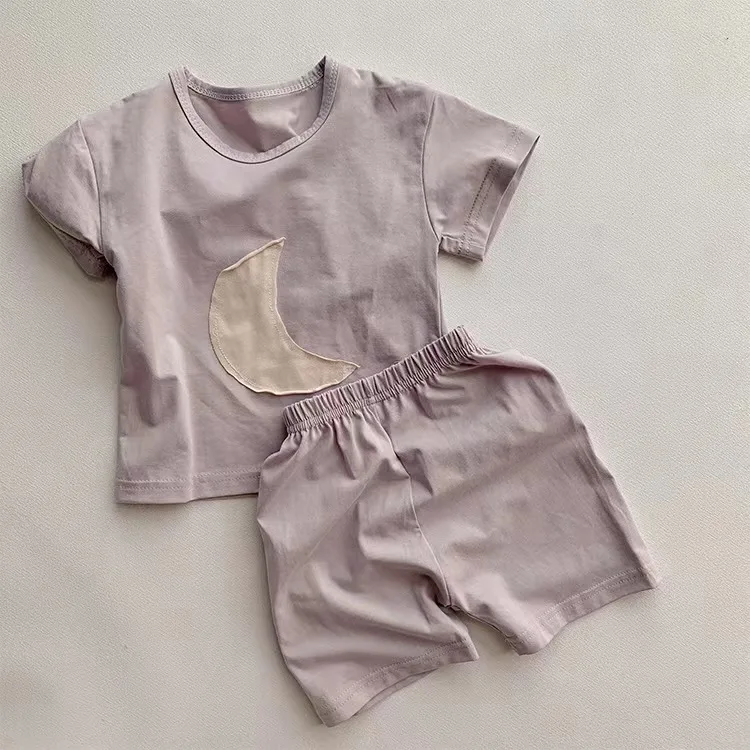 New Style Summer Kids Suit Boys and Girls Moon Pattern Comfortable Short-Sleeve T-Shirt Casual Shorts 2pcs Sets - Image 3