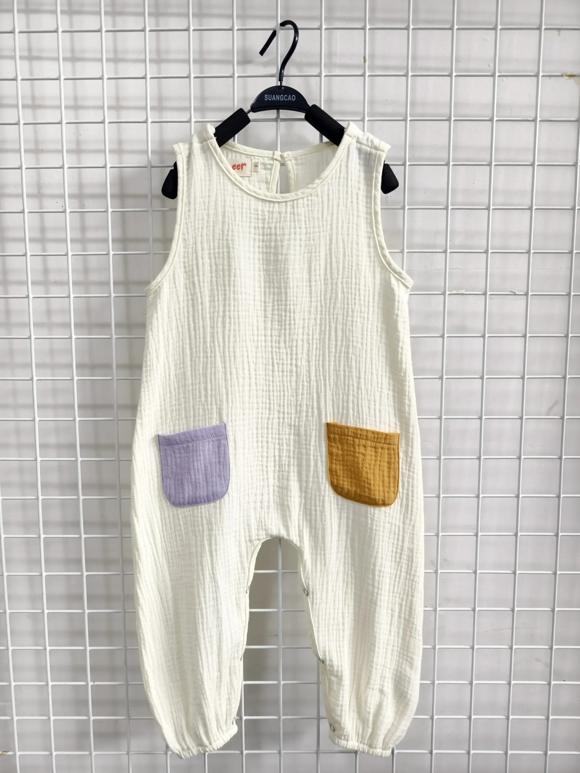 Toddler Girls Boys Summer Sleeveless Color Block Bodysuit Unisex Baby Muslin Jumpsuit with Button Muslin Romper - Image 6