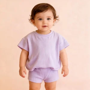 Summer Kids Ribbing Cotton Oversized T-shirt and Biker Short Set Boys Girls Baby Clothing