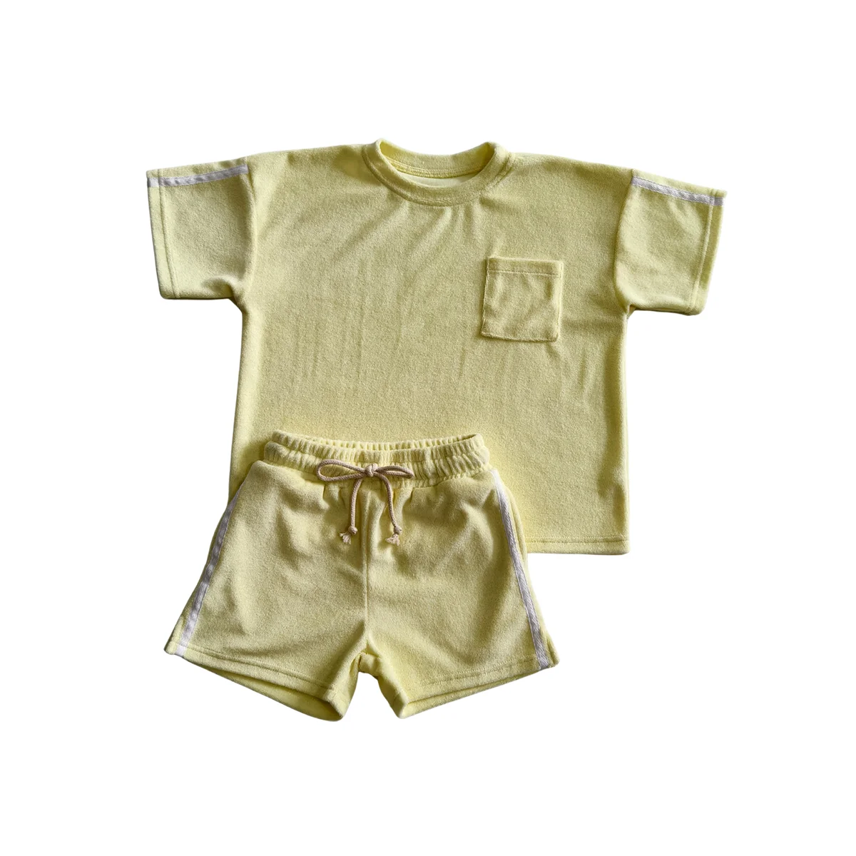 OEM Mom and Mini Adult Boys Girl Summer Outfit Terry Towel T-shirt & Shorts Set Solid Color Breathable Soft Beach Clothing - Image 4