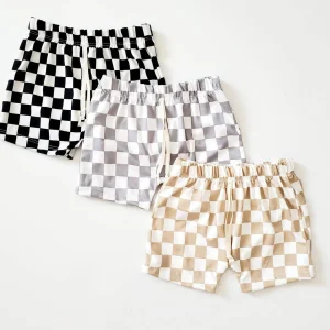 Custom Baby Boy Checkerboard Shorts Knitted Cotton Digital Printing Pattern Toddler Kids Casual Shorts