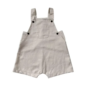 Custom Toddler Summer Unisex Short Linen Overalls with Pocket Baby Cute Sleeveless Romper Toddler Jumpsuit