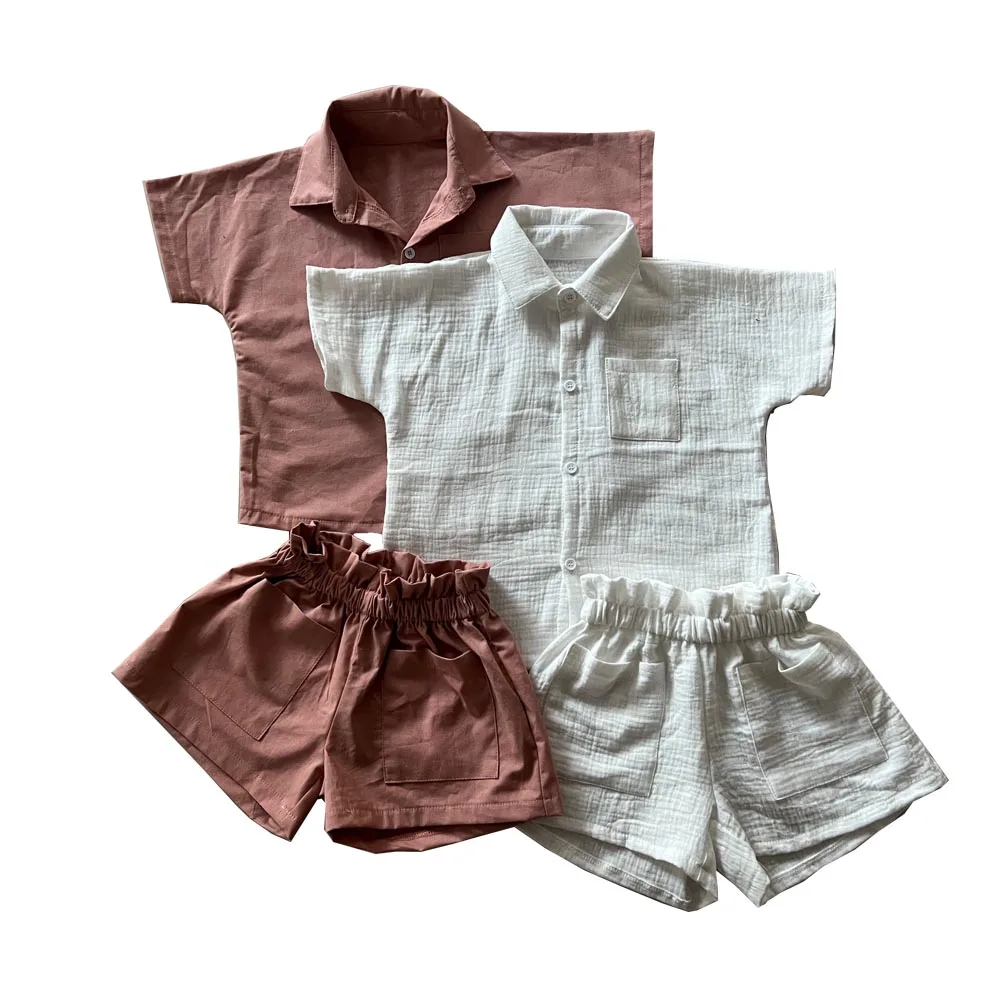 Wholesale Linen Cotton Sleeveless Elegance Baby Clothing Sets with Button for Summer - Image 4