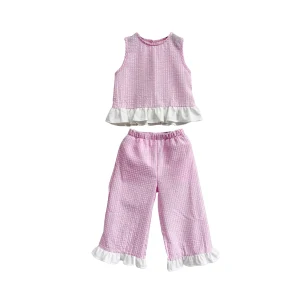 Girls Clothing Sets Sleeveless Top Wide Leg Linen Pants 2025 Summer Outfits Cute Kids Clothes