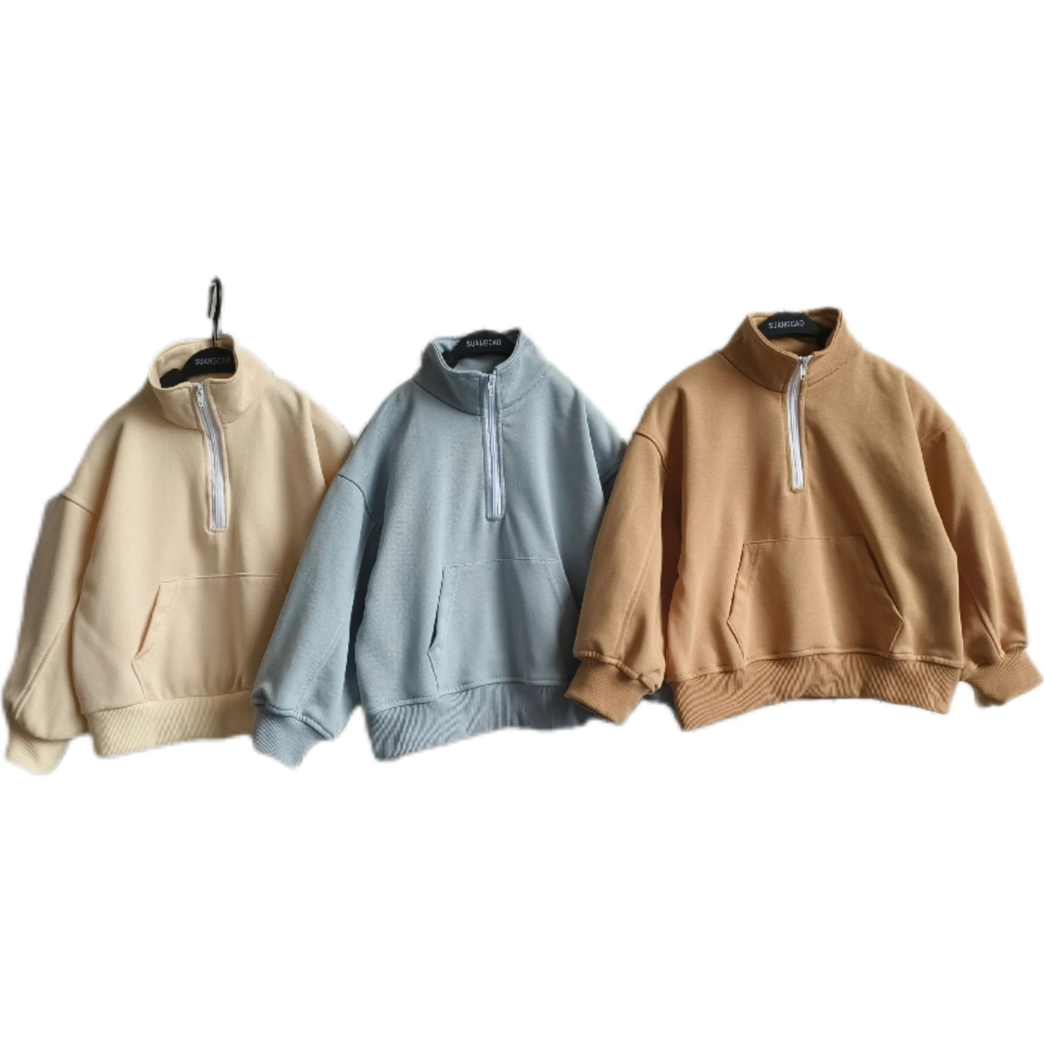 Custom Baby Clothing Solid Casual Long Sleeves Zipper with Pockrtr French Terry Baby Sweatshirt