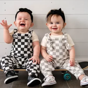 Baby Waffle Overall Summer Autumn Knot Jumpsuit Sleeveless Checker Pattern Dungarees