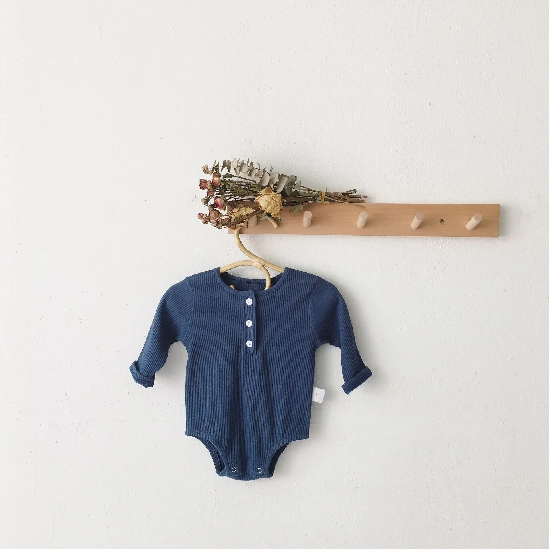 Fancy Spring & Fall Baby Onsie Blank Ribbed Cotton Long Sleeve Jumpsuit Button Girl Baby Clothes Romper - Image 6