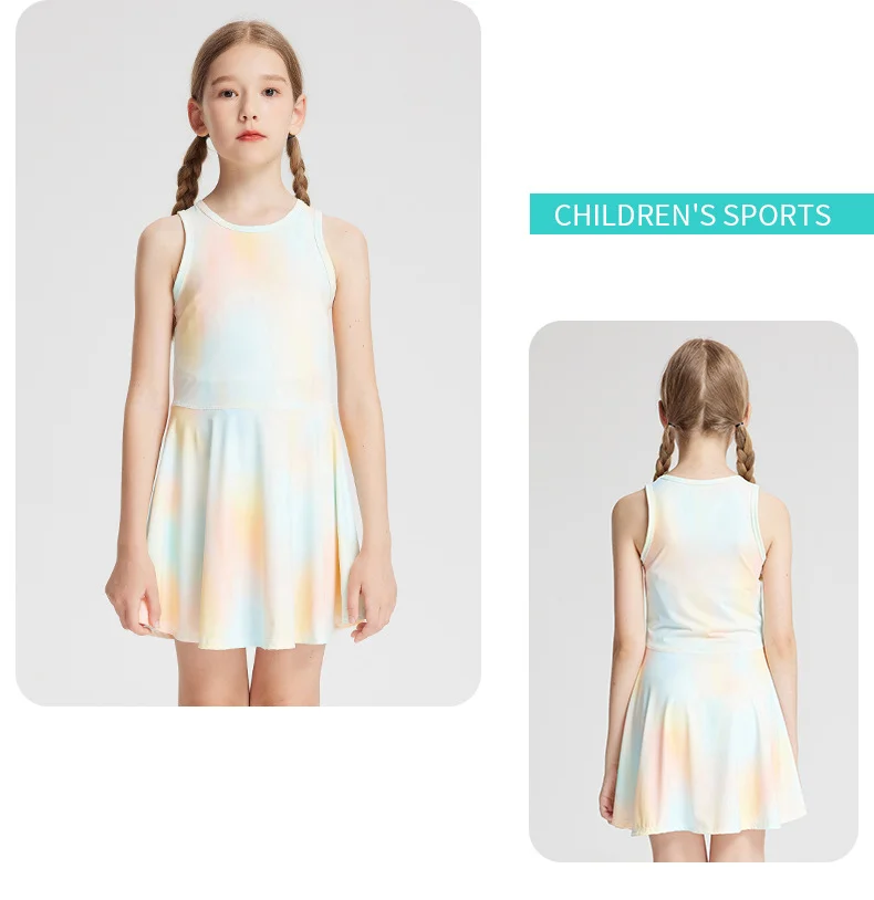 Girls' Sleeveless Sports Dress Nylon Colorful Fashion Fitness Elasticity Slim Fit Children's Clothing - Image 6
