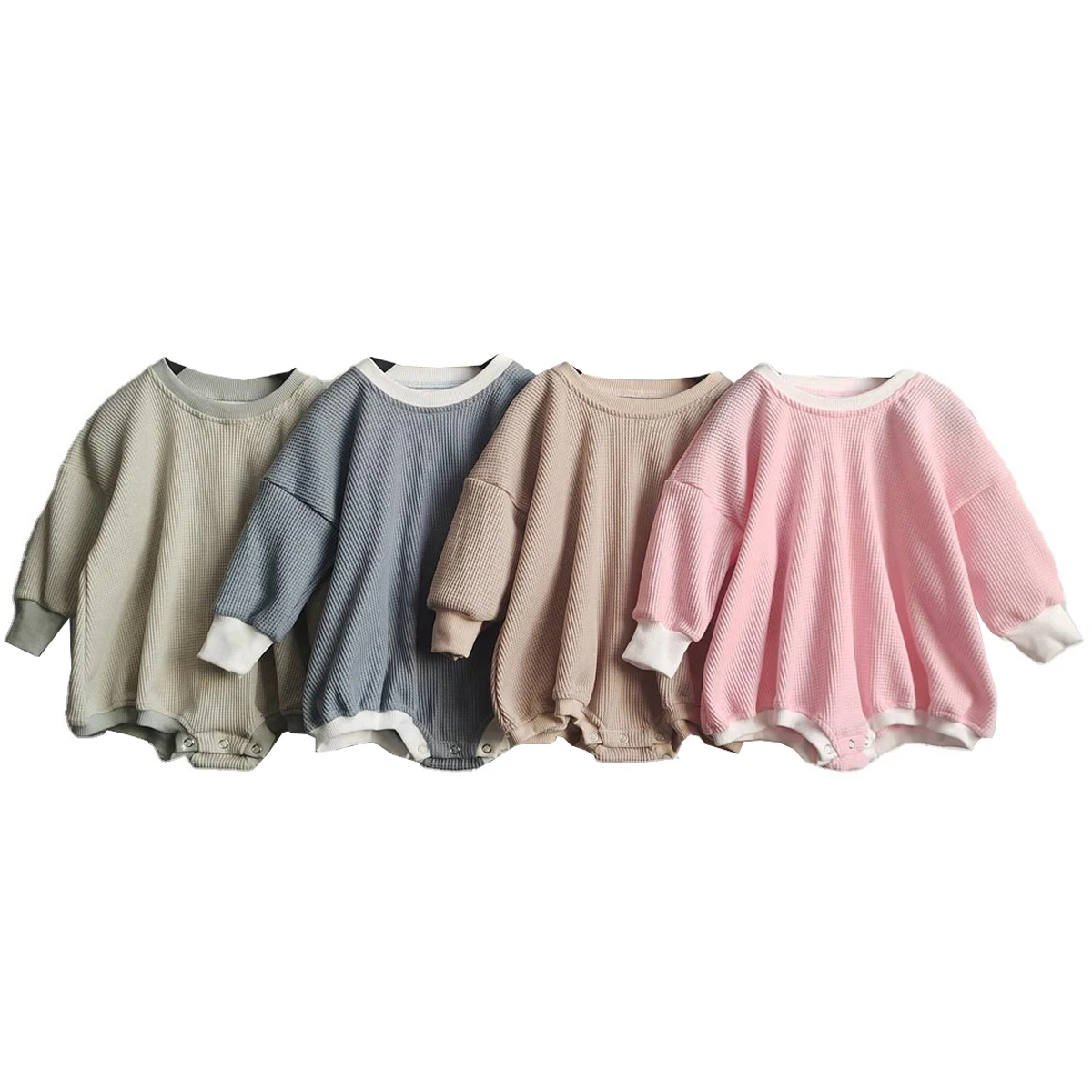 Babe Waffle Bodysuit Spring Long Sleeve Casual Infant Oversized Lounge Romper Baby Waffle Onesie - Image 6