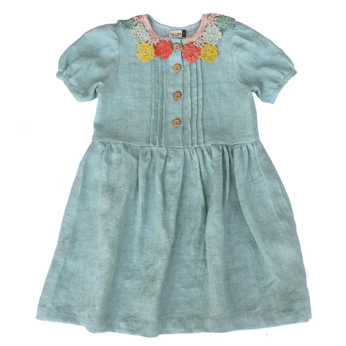 Fashion Toddler Girl Vintage Linen Floral Dress Baby Girls French Style Puff Sleeve Tunic Dress - Image 3