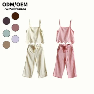 Baby Clothing Set Baby Girls Casual Two-Piece Solid Color Soft Summer Cotton Linen Seersucker Sleeveless T-Shirt Pants