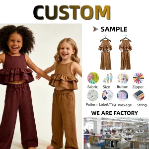 Girl's Outfit Two-Piece Kids Clothes Set Girls' Cotton and Linen Summer Suit Clothing for Girls 0-8T Breathable Material