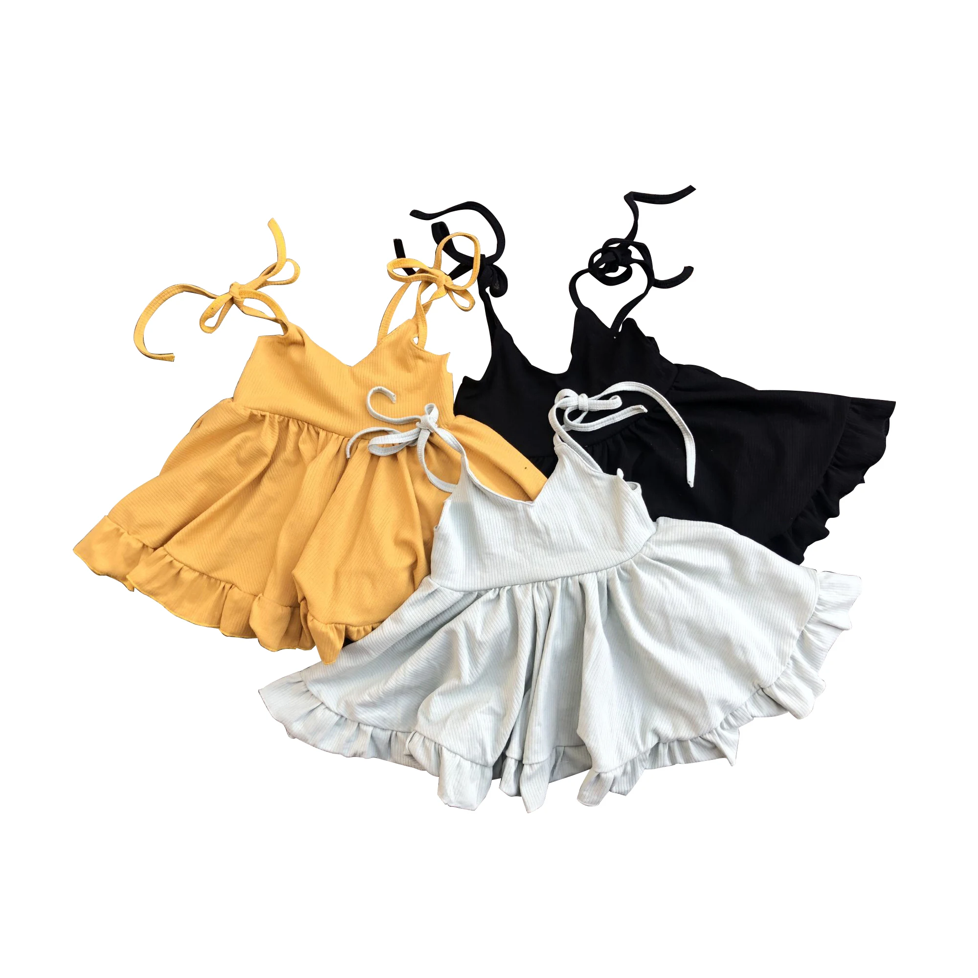 Custom Summer Baby Girl V-neck Knitted Cotton Dress Backless Sleeveless Ruffle Dress - Image 2