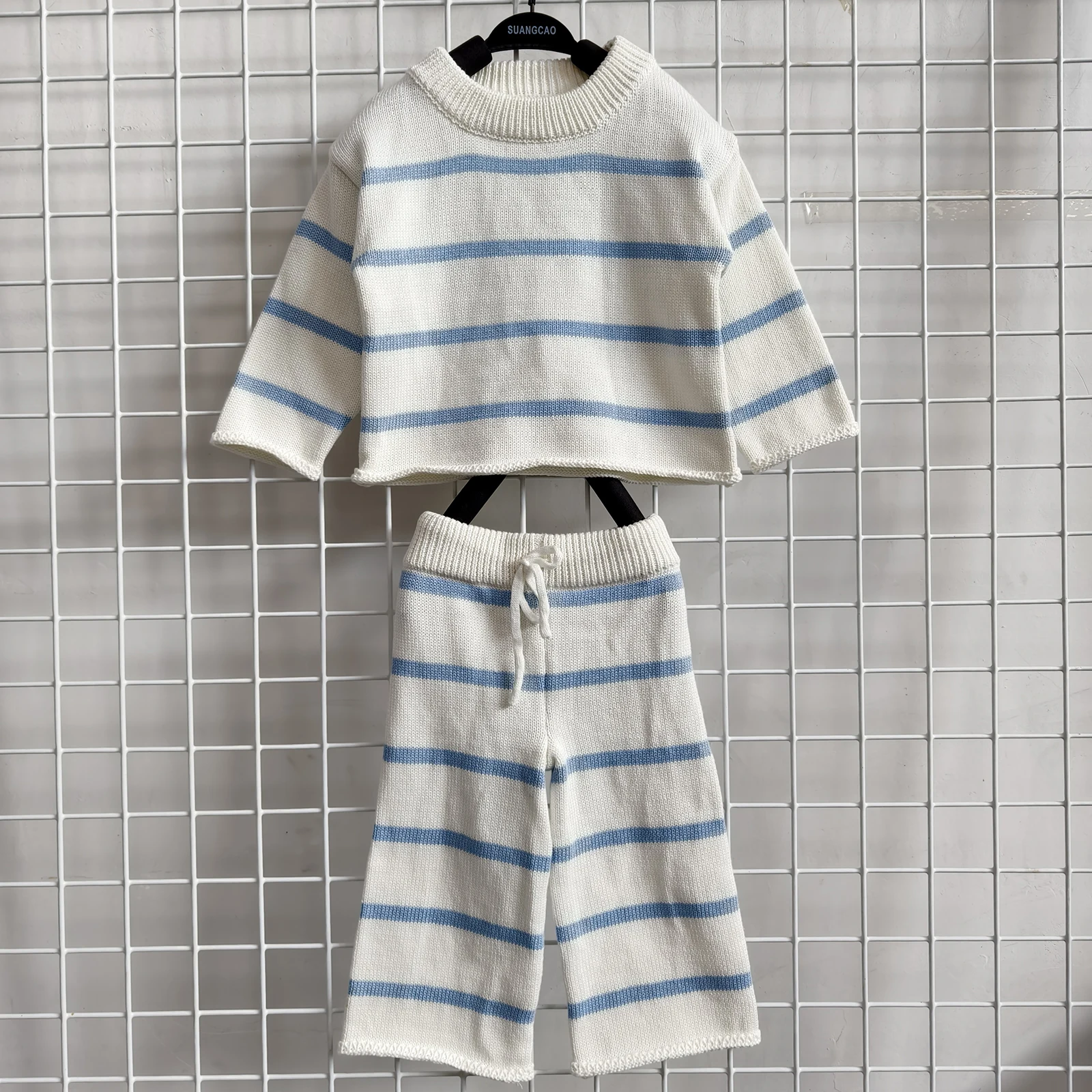 Fashion 100% Cotton Baby Sweater Stripe Set Winter Long Sleeve Oversize Kids Knit Set Baby Clothing - Image 5