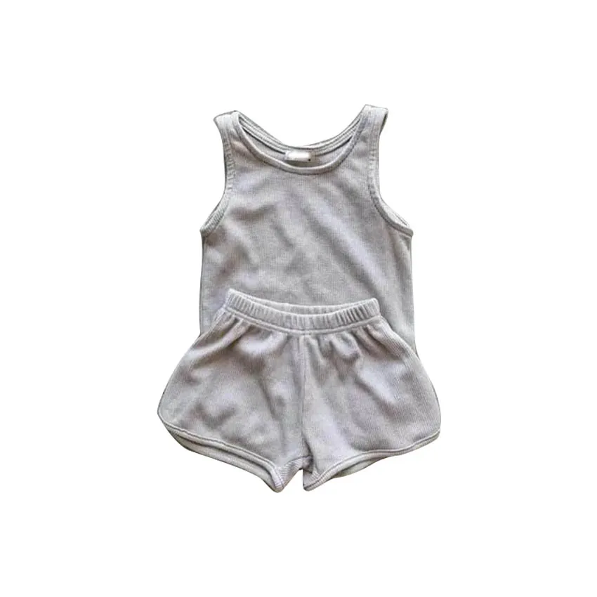 Unisex Hot Sale Summer Baby Clothing Sets tank Top Matching Shorts Bloomers Soft Waffle Knitted Jogger Sets for Kids - Image 2