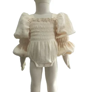 Custom Muslin Baby Smocked Romper Bubble Long Sleeve Cute Outwear Romper Clothes