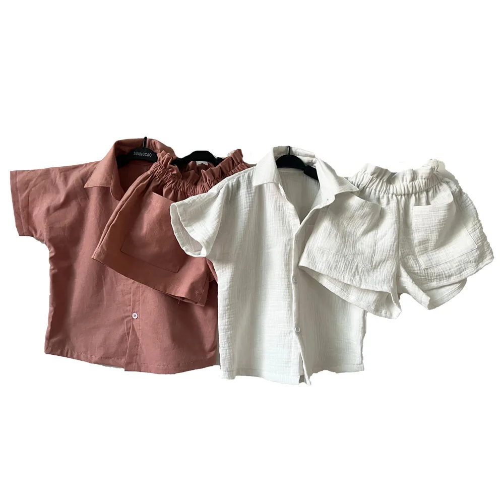 Wholesale Linen Cotton Sleeveless Elegance Baby Clothing Sets with Button for Summer - Image 3