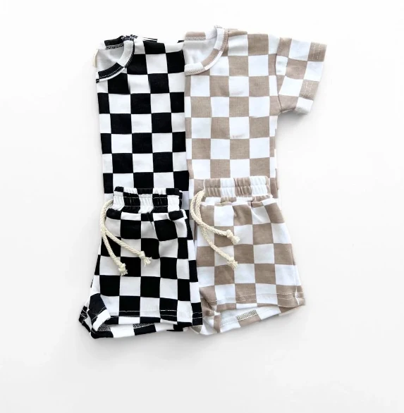 Wholesale Custom Baby Kids Summer Lightning Checkered Shorts Set T-shirt 2pcs Soft Casual Toddler Clothing - Image 2
