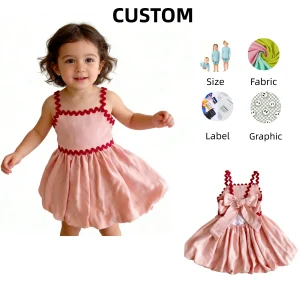 Cute Custom Toddler Girl's Cotton Linen Print Scalloped Trim Lining Sundress Baby Clothing