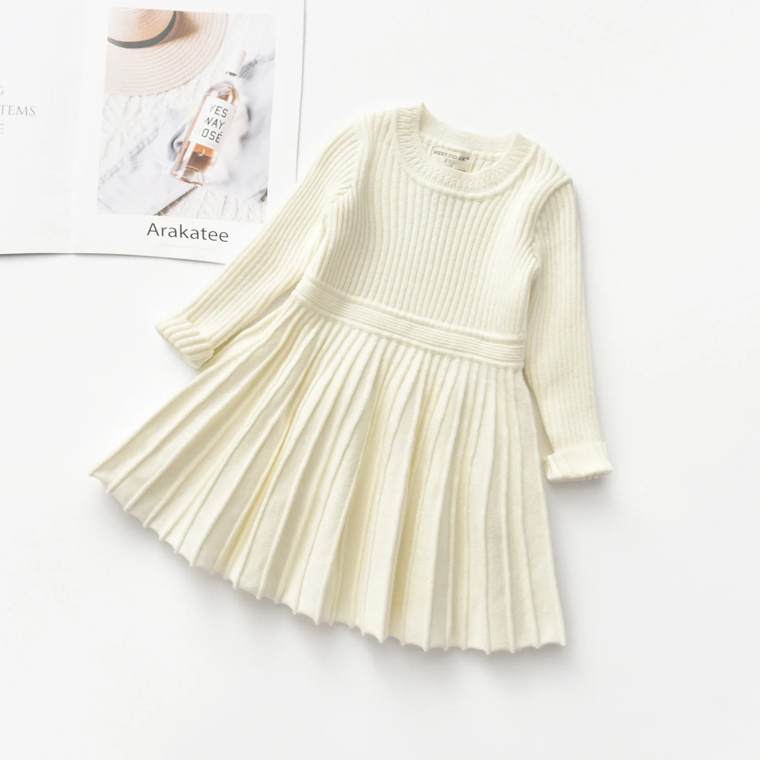 Wholesale New Style Girls Sweater Knitted Big Swing Skirt Pleated Bottoming Skirt Solid Color Dress - Image 6