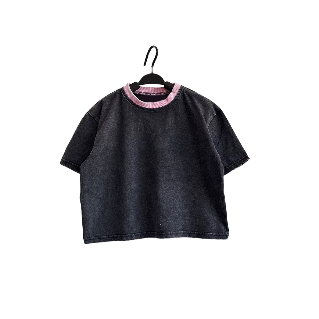 Children's Summer Shirt Family Matching Casual Washed Ringer T-Shirts Oversized Cotton Tees Baby Clothing for Daily Wear - Image 4