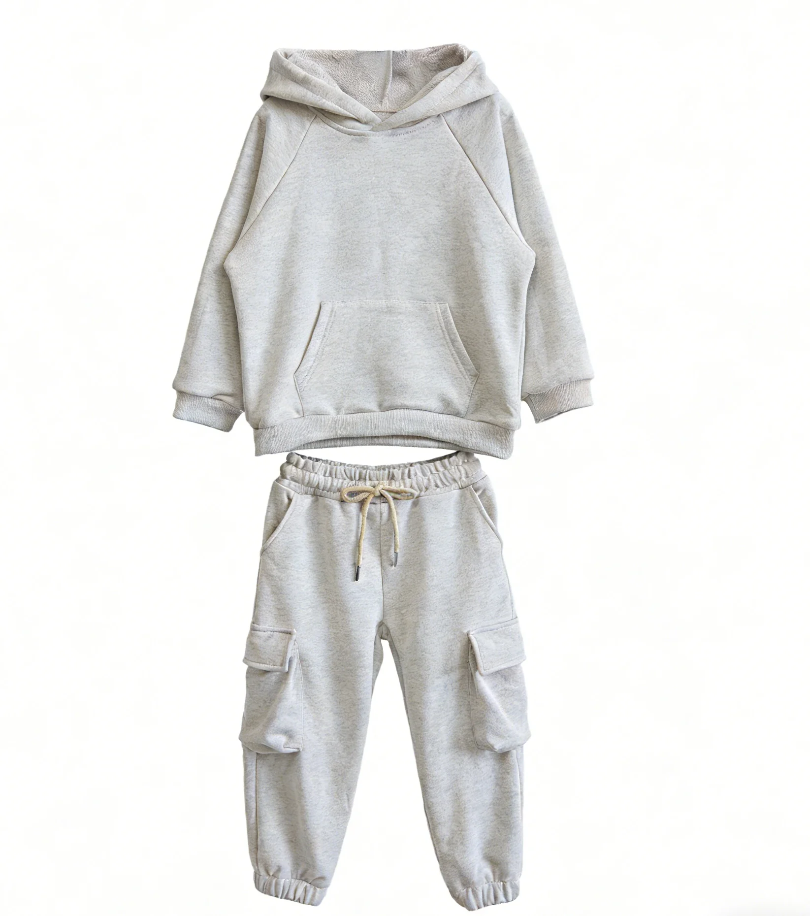 Comfortable Kids Set 100% Cotton French Terry Kids Set Raglan Sleeve Hoodie & Cargo Pocket Jogger Pants Casual Outfit 0-8T - Image 6